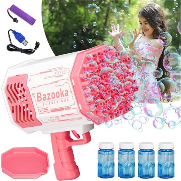 69-Hole Bazooka Bubble Gun Machine with Flash Lights (Pink) - Picture 1 of 6